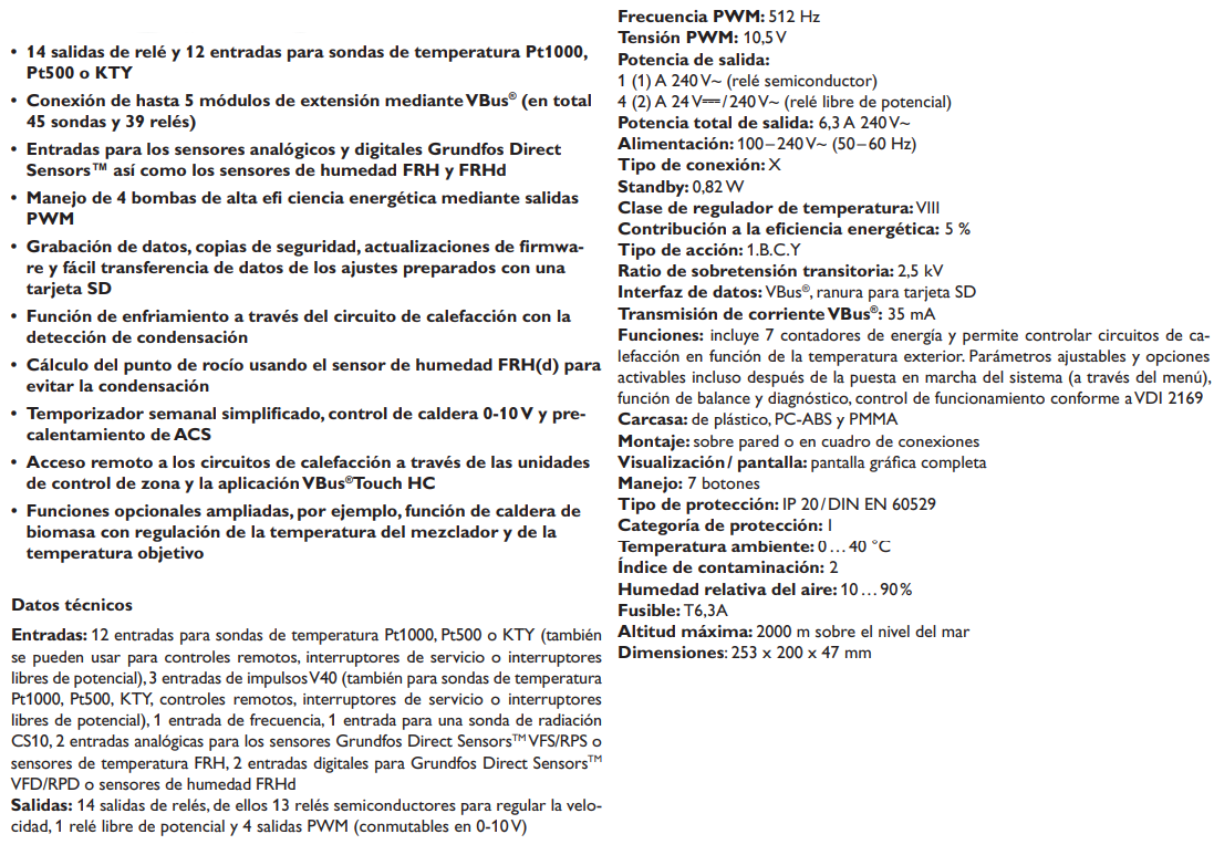 Especificaciones técnicas del Termostato Diferencial RESOL Delta Sol MX